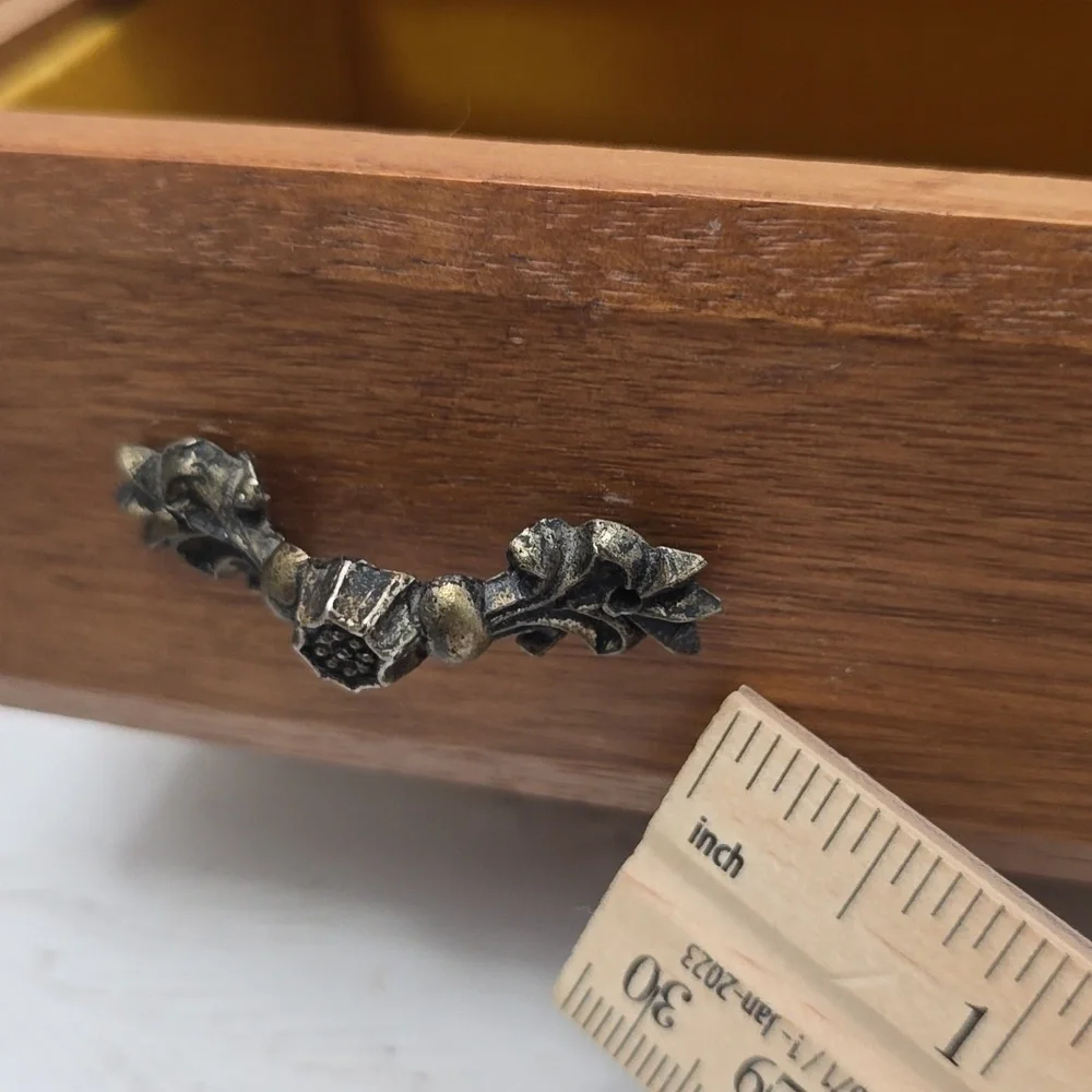 Vintage Mid Century Wood Music Jewelry Box 4 Drawers Mesh Wire Door Metal Pulls